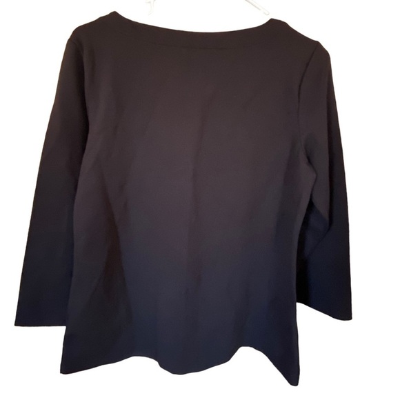 Liz Claiborne Black Women’s Long Sleeve Shirt Scoop Neck & Gold Buttons sleeve - Picture 2 of 4